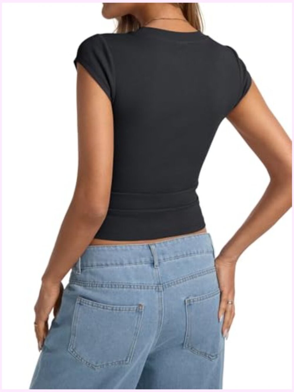 Cap Sleeve Crop Top Crew Neck Ribbed Tee Slim Fit Going Out Top Y2K - Picture 6 of 7